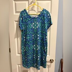 Talbots Blue and Green Patterned Dress with pockets, XL